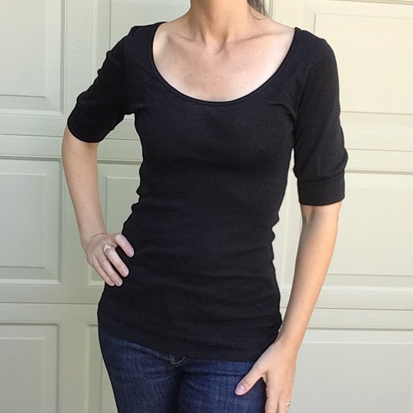 black MICHAEL STARS scoopneck tee S M (E5) - Picture 1 of 4